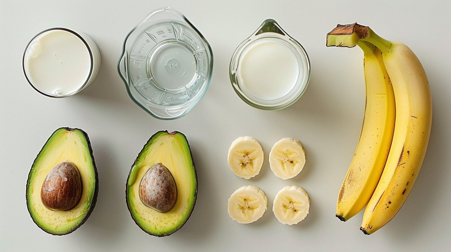 Ingredientes frescos para un batido saludable, plátano y aguacate en bowl, receta nutritiva y deliciosa. - (Imagen Ilustrativa Infobae)