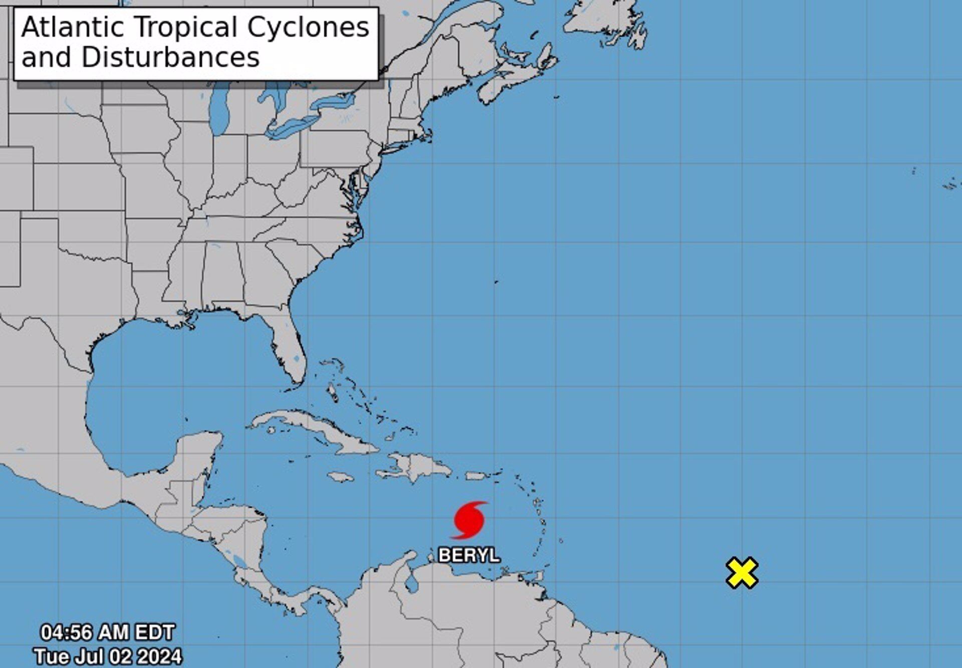 Beryl se convirtió anoche en el huracán de categoría 5 más temprano registrado en el Atlántico. (NOAA)