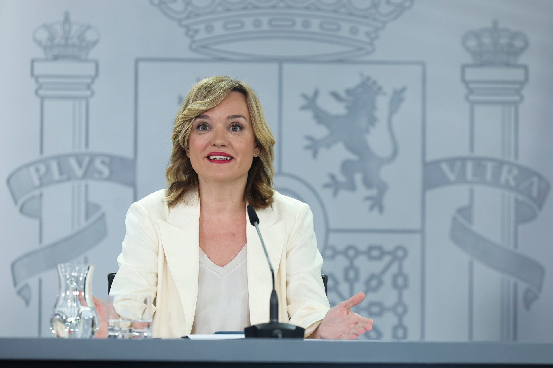 MADRID, 09/07/2024.-La ministra portavoz, Pilar Alegría, este martes durante rueda de prensa posterior el Consejo de Ministros.