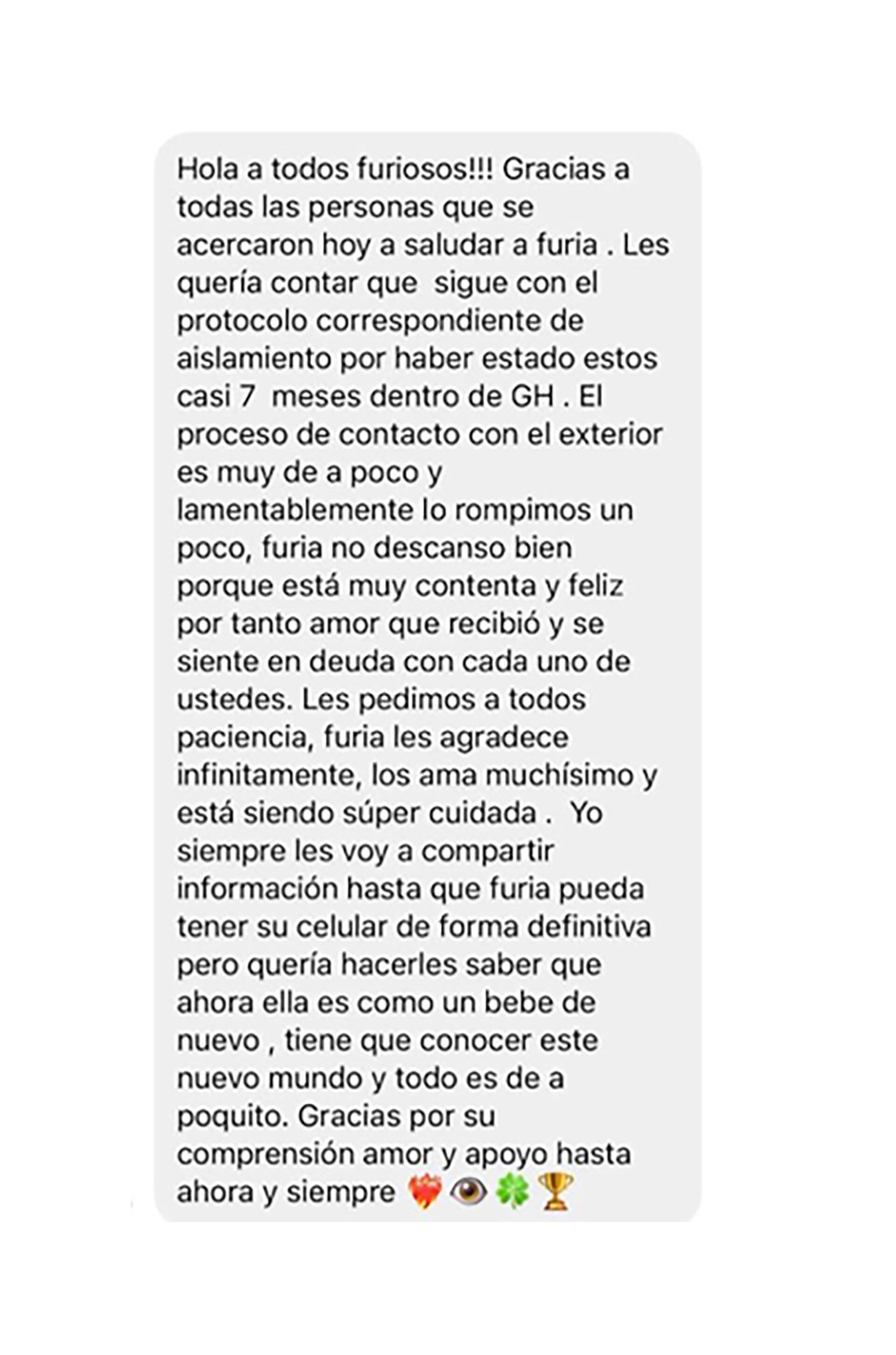 Furia se ausentó de la noche de los ex de Gran Hermano capturas