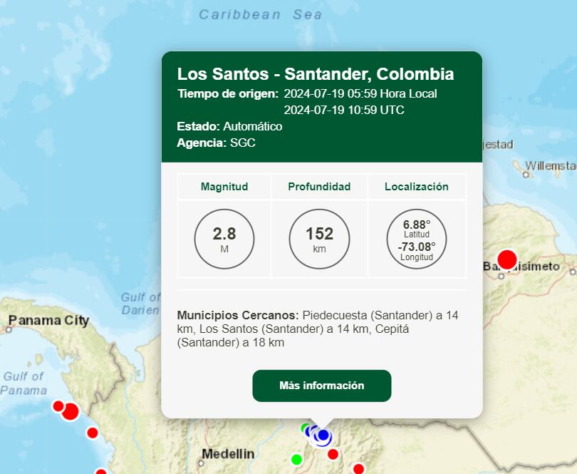 Sismo en Los Santos - crédito SGC