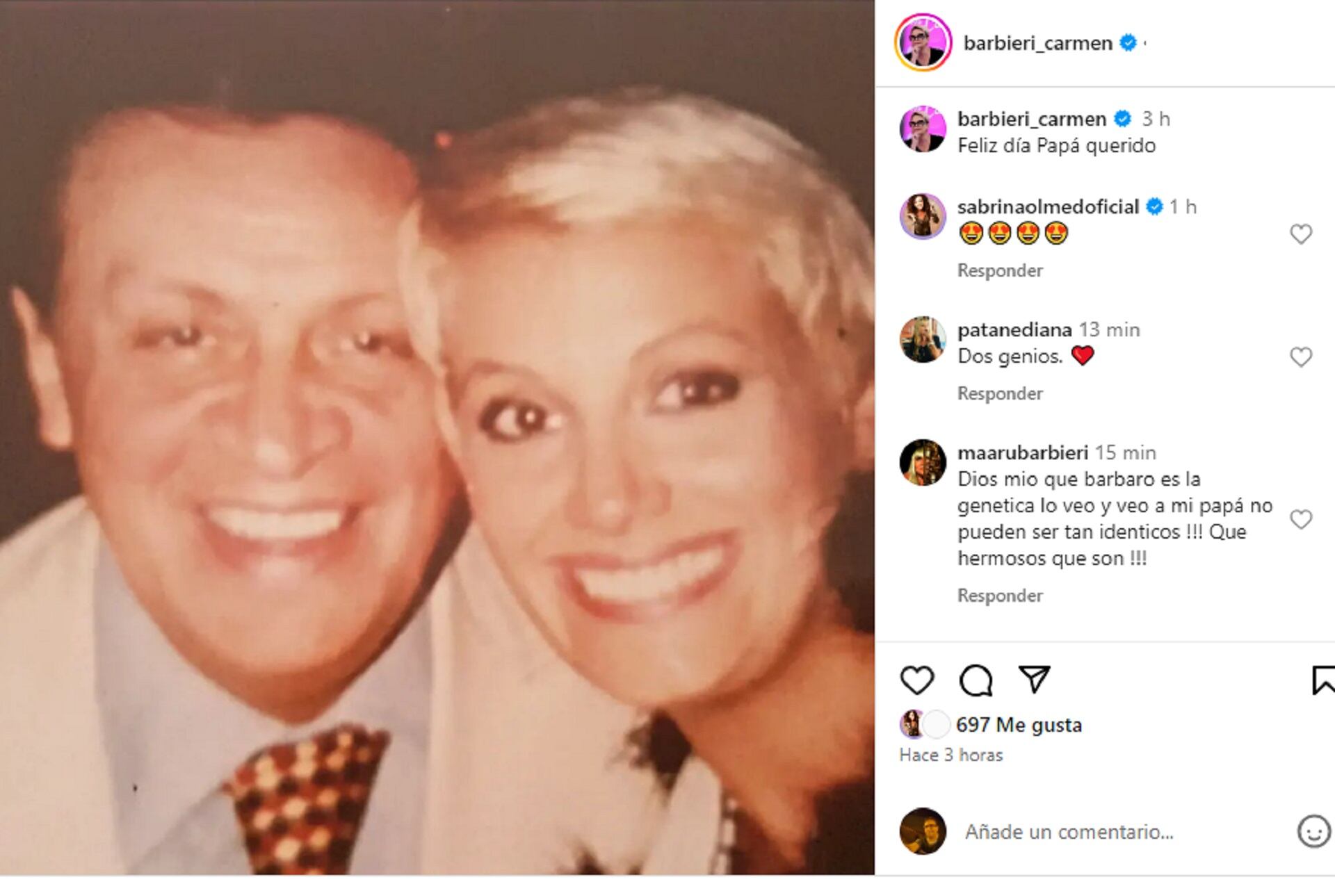 El recuerdo de Carmen Barbieri a su papá Alfredo (Instagram)