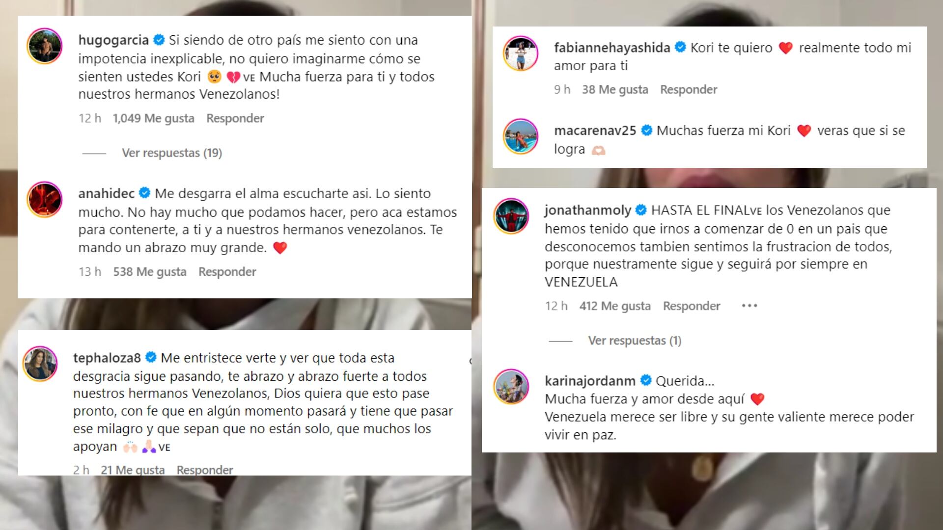 Figura de la TV muestran su apoyo a Korina Rivadeneira y a venezolanos. IG