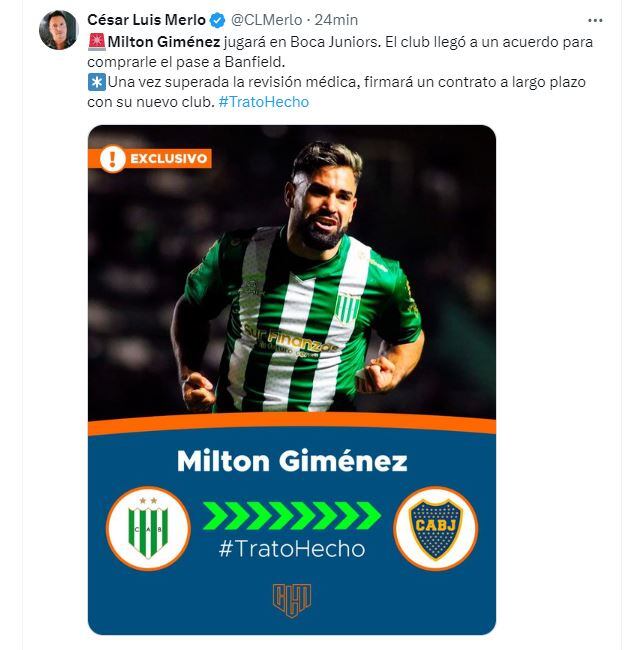 milton giménez acordó con boca