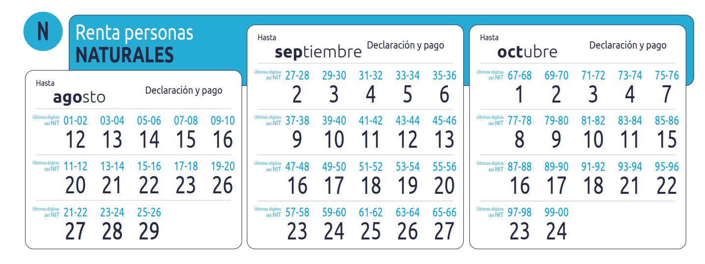 Calendario declaración de renta 2024 para personas naturales - crédito Dian