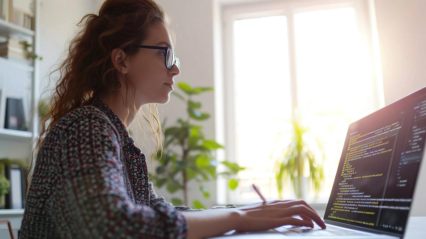 Ingeniera de software dedicada al desarrollo web en su hogar, utilizando su laptop para escribir código. La escena capta la esencia del trabajo remoto y la autonomía en el home office, destacando la importancia de la tecnología en la vida laboral moderna. (Imagen ilustrativa Infobae)