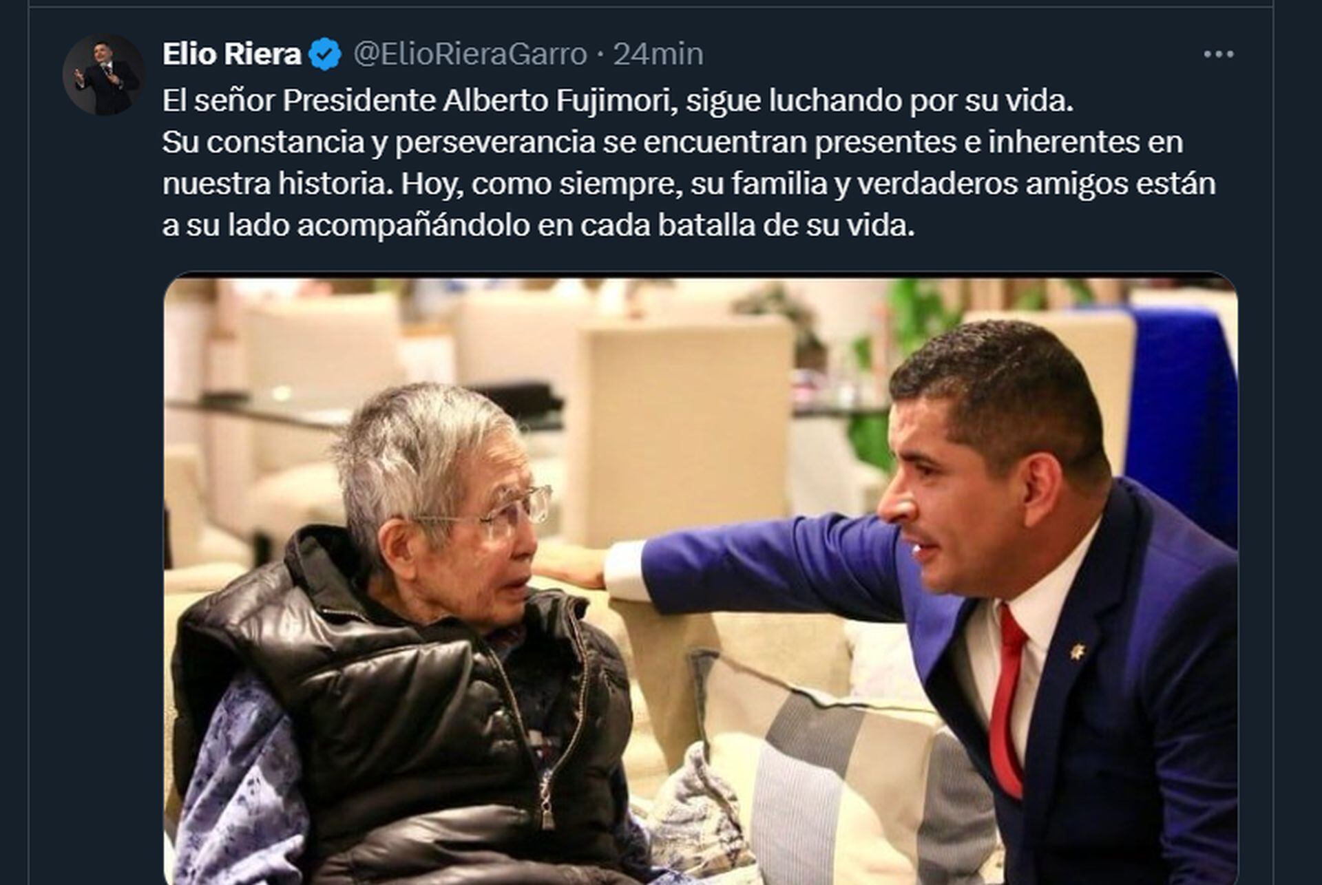 Alberto Fujimori se encuentra delicado de salud: su abogado Elio Riera envió un tuit por u frágil situación