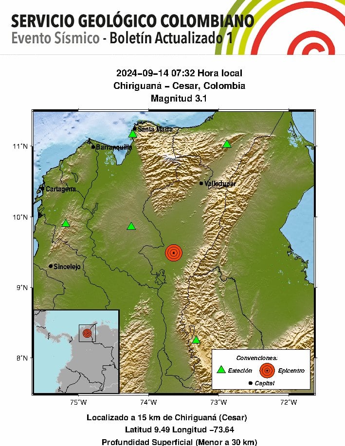 El SGC sigue atento a la situación en el norte del país, zona que ha reportado la mayoría de los últimos eventos sísmicos en Colombia - crédito @sgcol/X