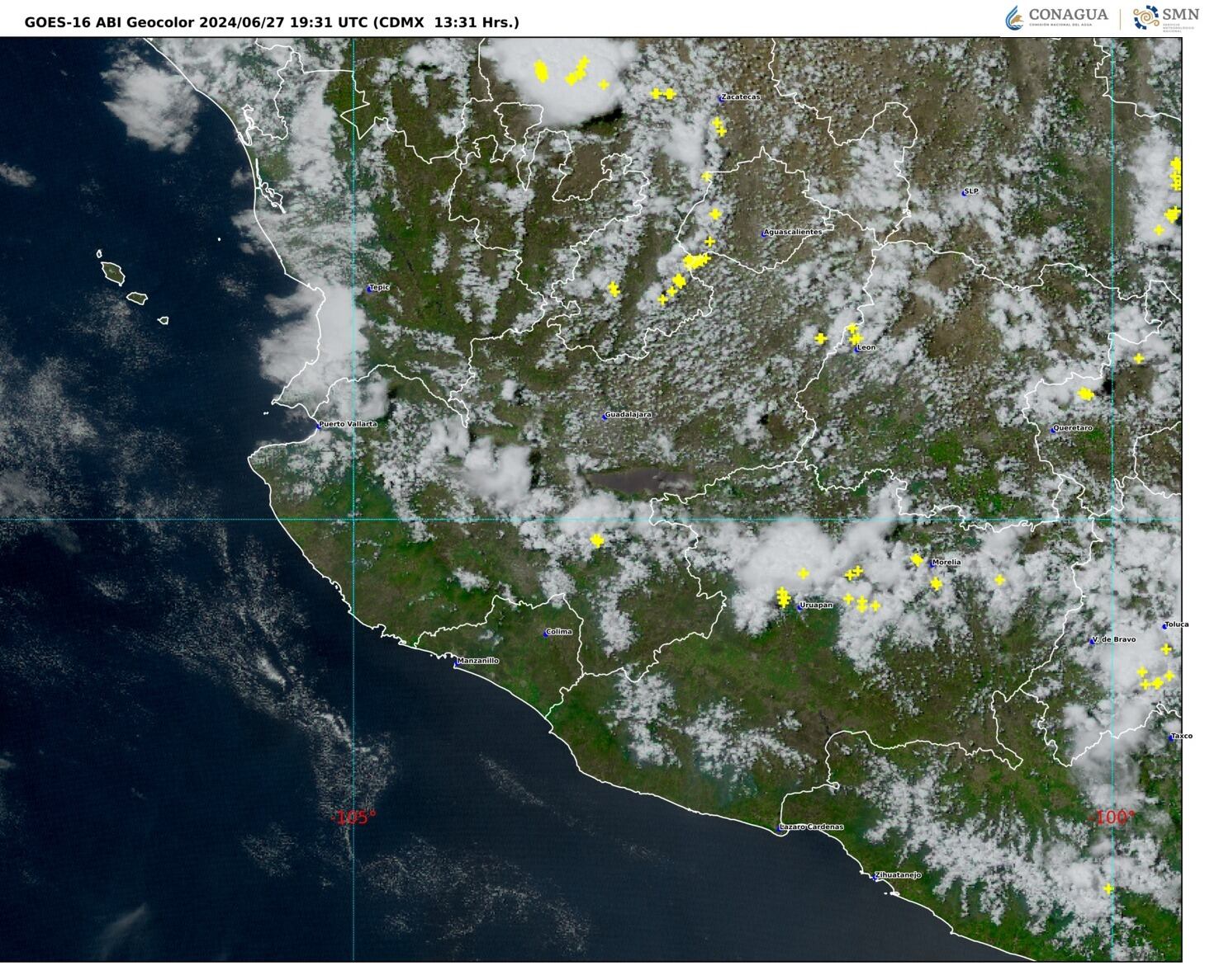 Imagen 2: GOES 16 ABI GEOCOLOR, 13:31 h (hora local).