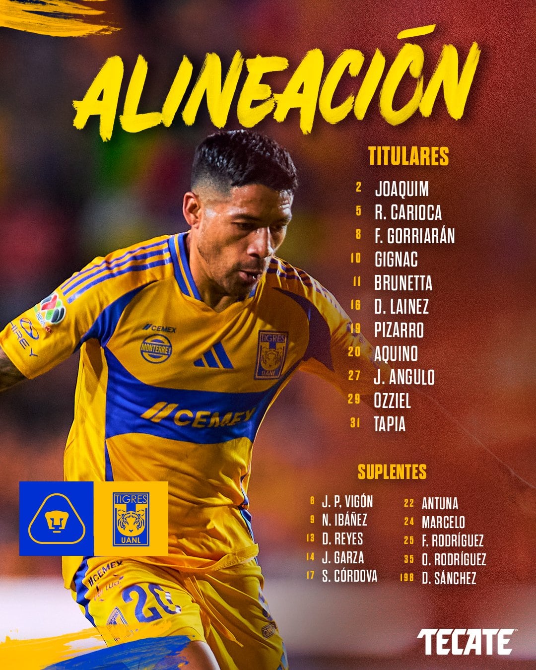 Tigres alineación 1 septiembre