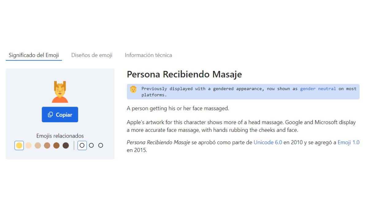 Este emoji, además de presentarse en varios tonos de piel, también tiene una versión de mujer, hombre y persona con genero fluido. (Emojipedia)