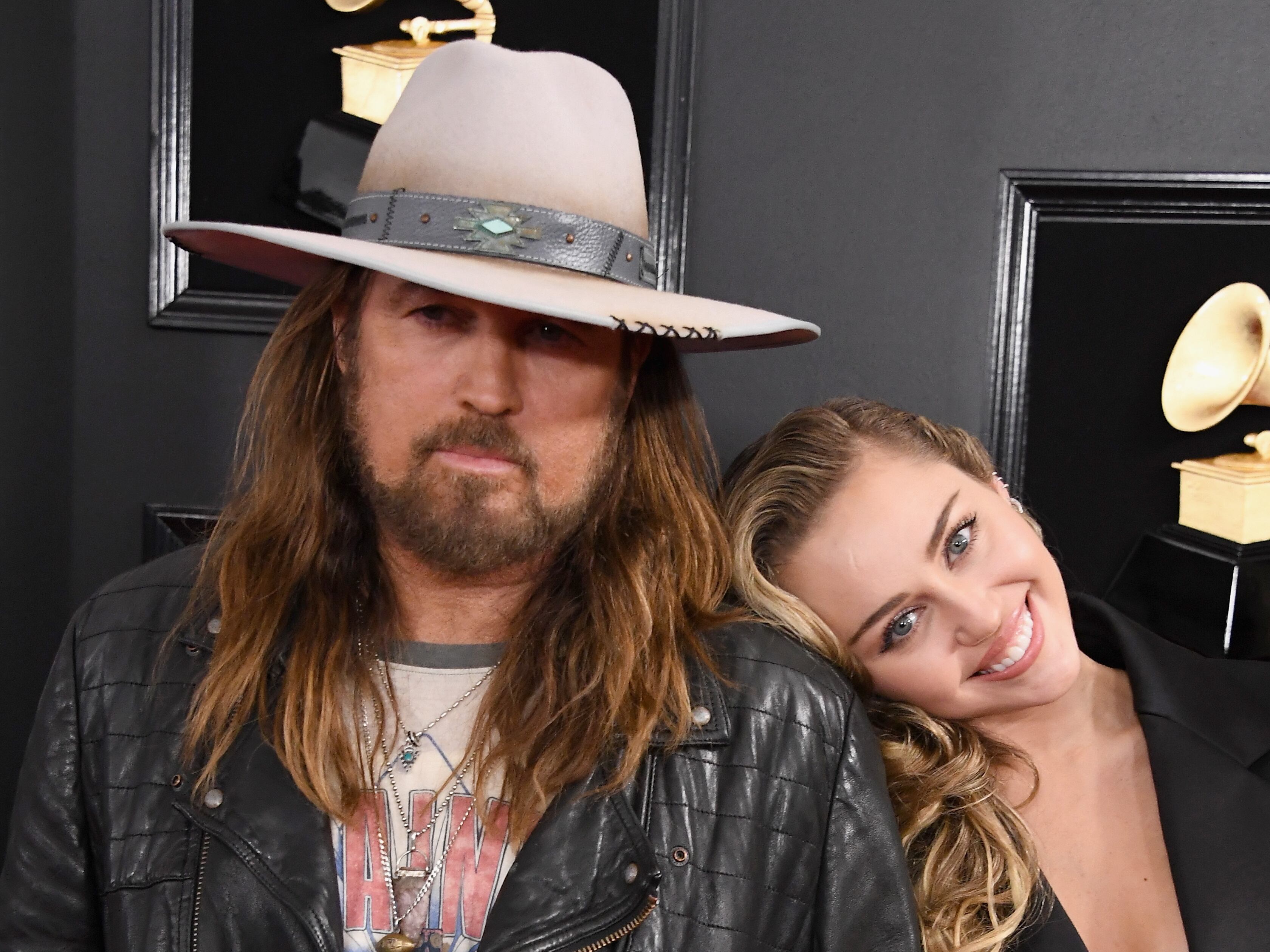 LOS ANGELES, CA - FEBRUARY 10: Billy Ray Cyrus (L) and Miley Cyrus attends the 61st Annual GRAMMY Awards at Staples Center on February 10, 2019 in Los Angeles, California.  (Photo by Steve Granitz/WireImage)