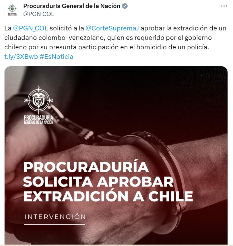 Solicitud de la Procuraduría a la CSJ para extraditar a Chile a Dayonis Junior Orozco Castillo - crédito Procuraduría General