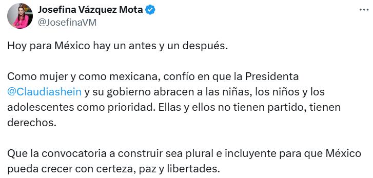 Mensaje de la integrante de Acción Nacional a la nueva presidenta de México.