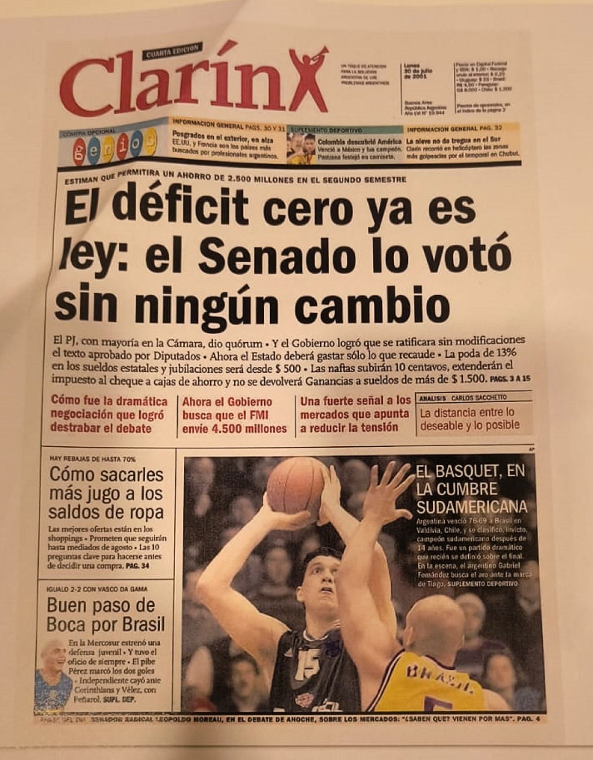 Tapa Clarín déficit cero