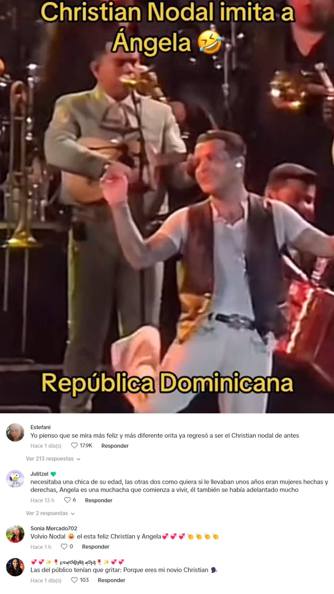 Christian Nodal causó furor por imitar en a Ángela Aguilar durante un concierto en República Dominicana, donde su novia estuvo presente.