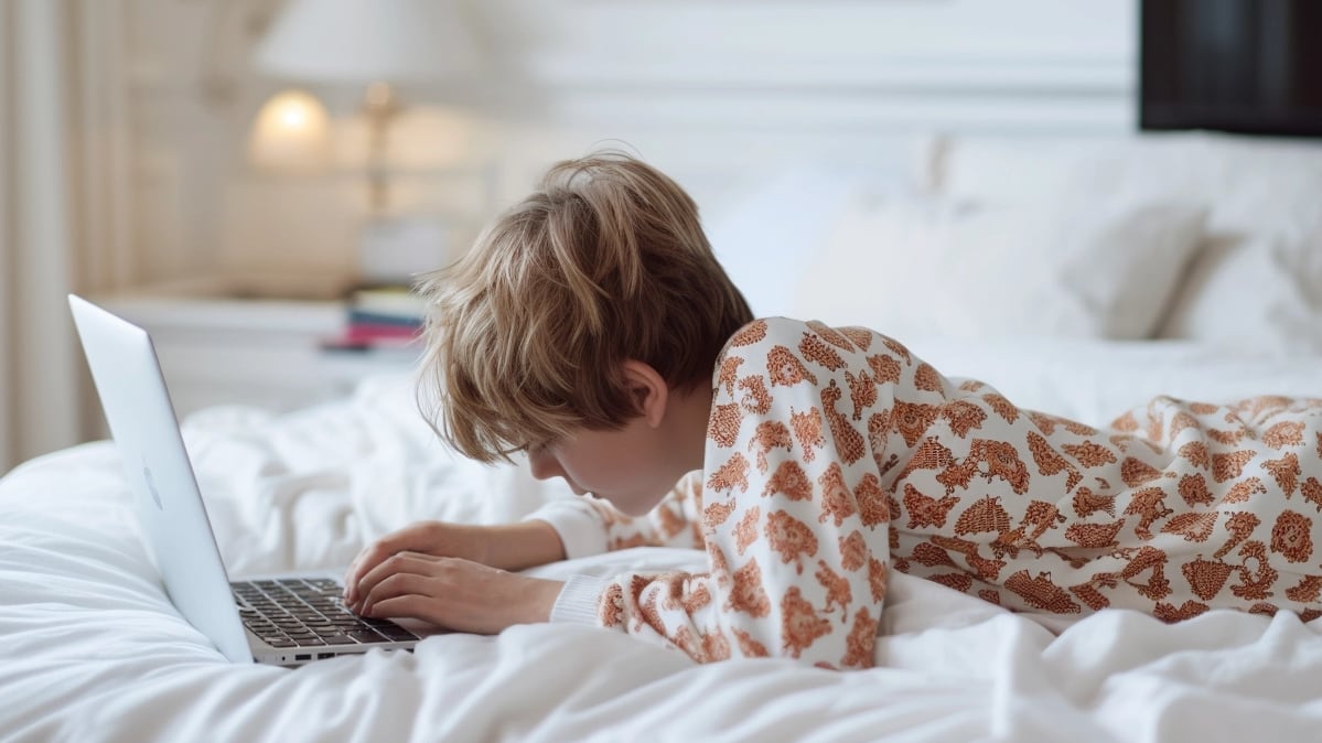 Joven estudiante utiliza su computadora para explorar internet, ilustrando la integración de la tecnología en la vida cotidiana de la infancia. La imagen subraya el desafío de mantener seguros a los niños en el entorno digital, destacando la necesidad de supervisión y educación sobre los riesgos asociados al grooming y el uso de redes sociales. (Imagen ilustrativa Infobae)