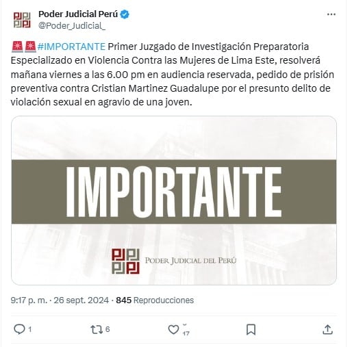 Poder Judicial anuncia audiencia de Cri Cri para el viernes 27 de setiembre.