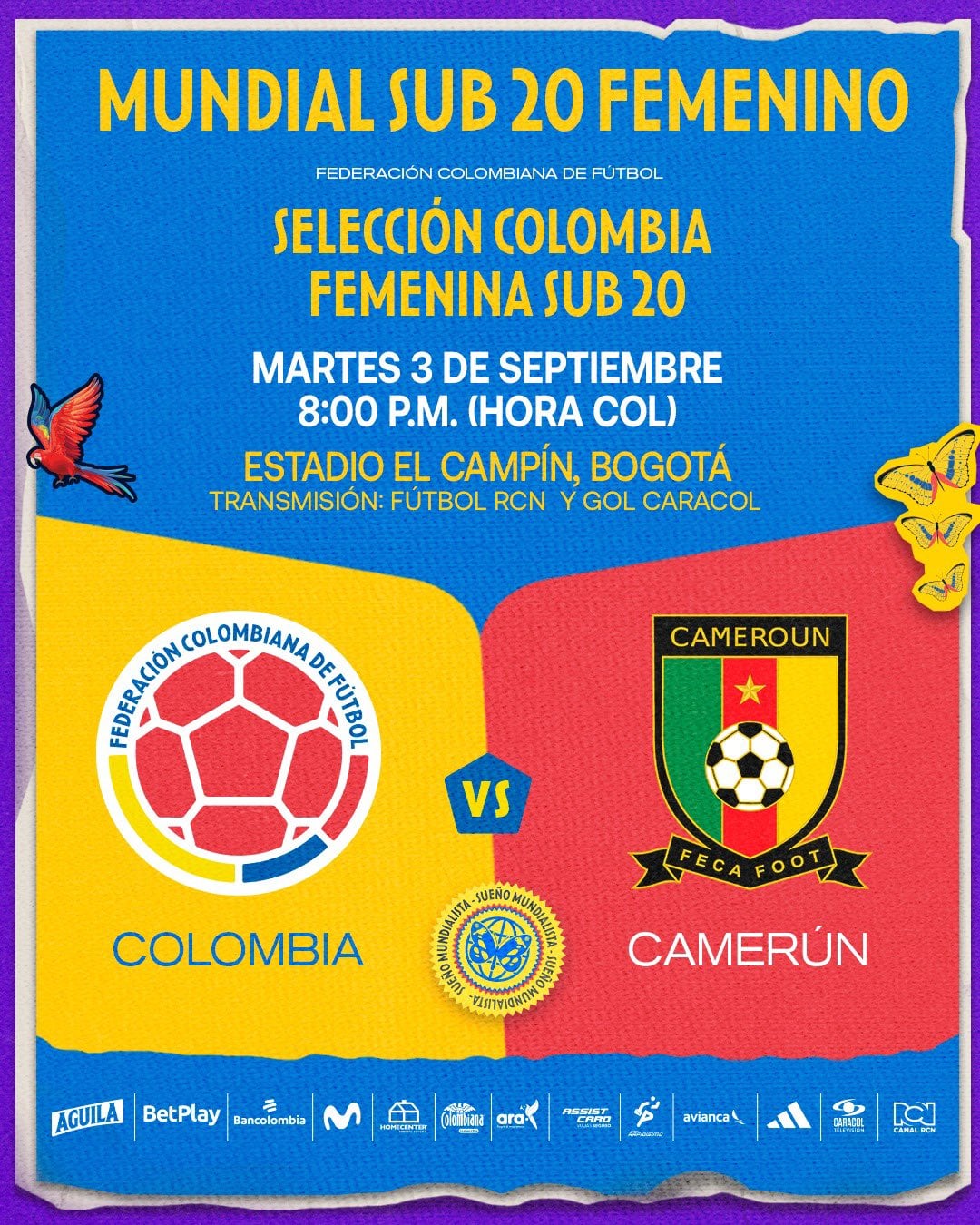 Afiche de promoción del partido entre Colombia vs. Camerún en la Copa Mundial Femenina Sub-20 - crédito FCF