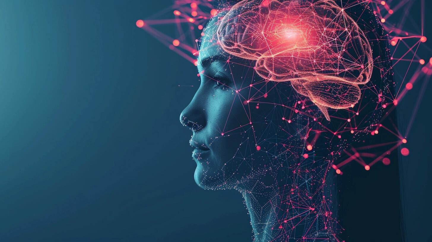 Imagen de una mujer con representaciones visuales de su cerebro y conexiones neuronales integradas con elementos de inteligencia artificial y robótica. La fotografía destaca la fusión de la neurociencia con la tecnología avanzada, ilustrando el impacto de la computación y la informática en la expansión de las capacidades cerebrales humanas. Refleja la evolución de la interacción entre el cerebro humano y los sistemas computacionales, como un paso hacia el futuro de la neurotecnología. (Imagen ilustrativa Infobae)