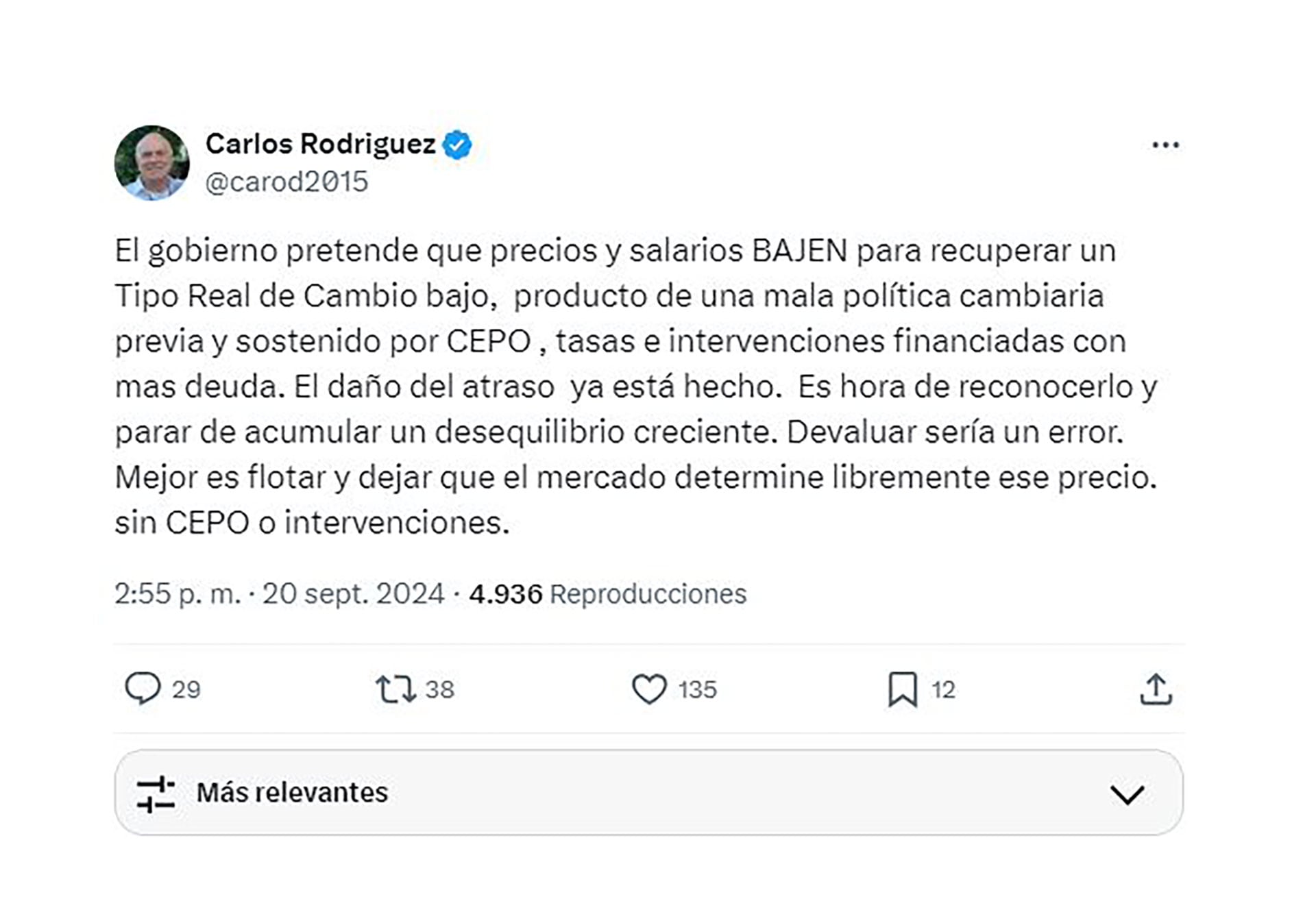 Carlos Rodríguez Dólar Cepo