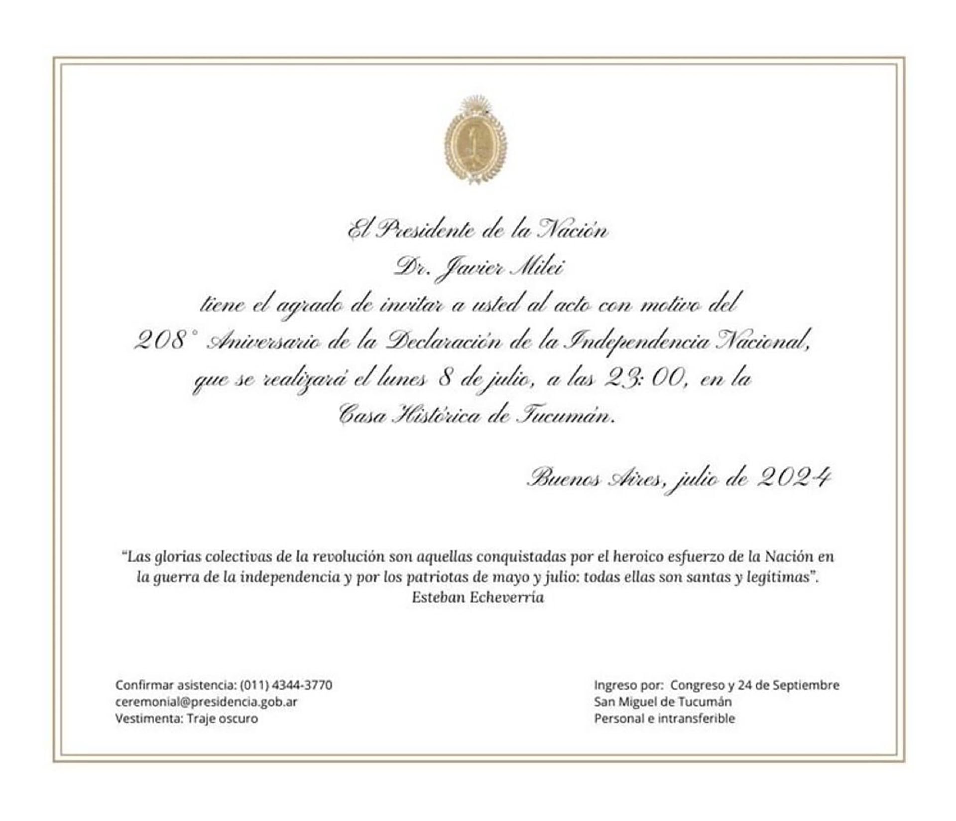 invitación de Milei al Pacto de Mayo