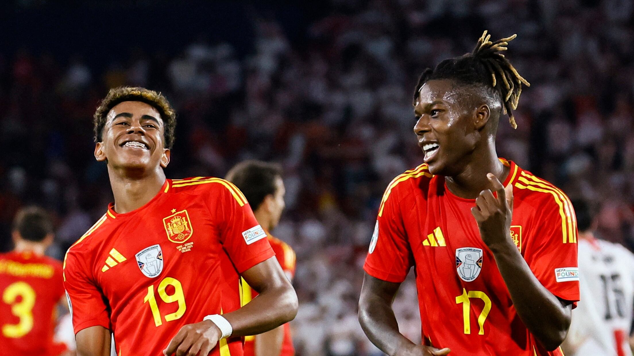 Los jugadores españoles Lamine Yamal y Nico Williams (SE Fútbol)