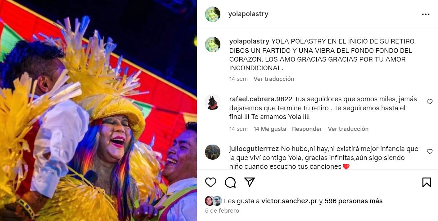 Yola Polastri y su última publicación tras su show en el Coliseo Eduardo Dibós en San Borja. Instagram.