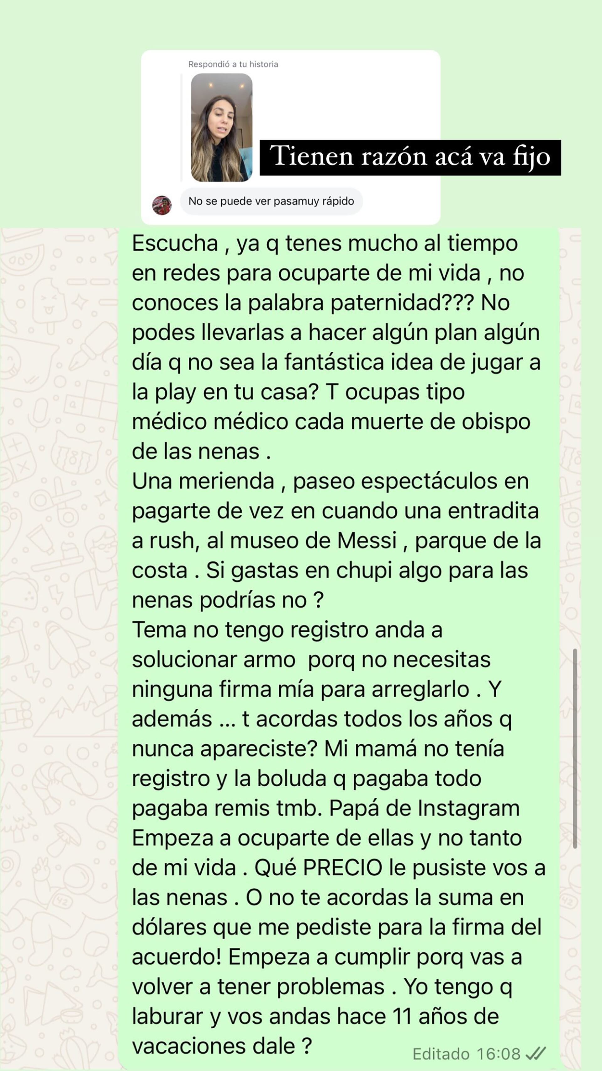 El exabrupto de Cinthia Fernández contra el padre de sus hijas