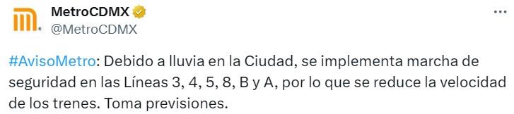 Estado en tiempo real de las diversas líneas del Sistema de Transporte Colectivo Metro capitalino.