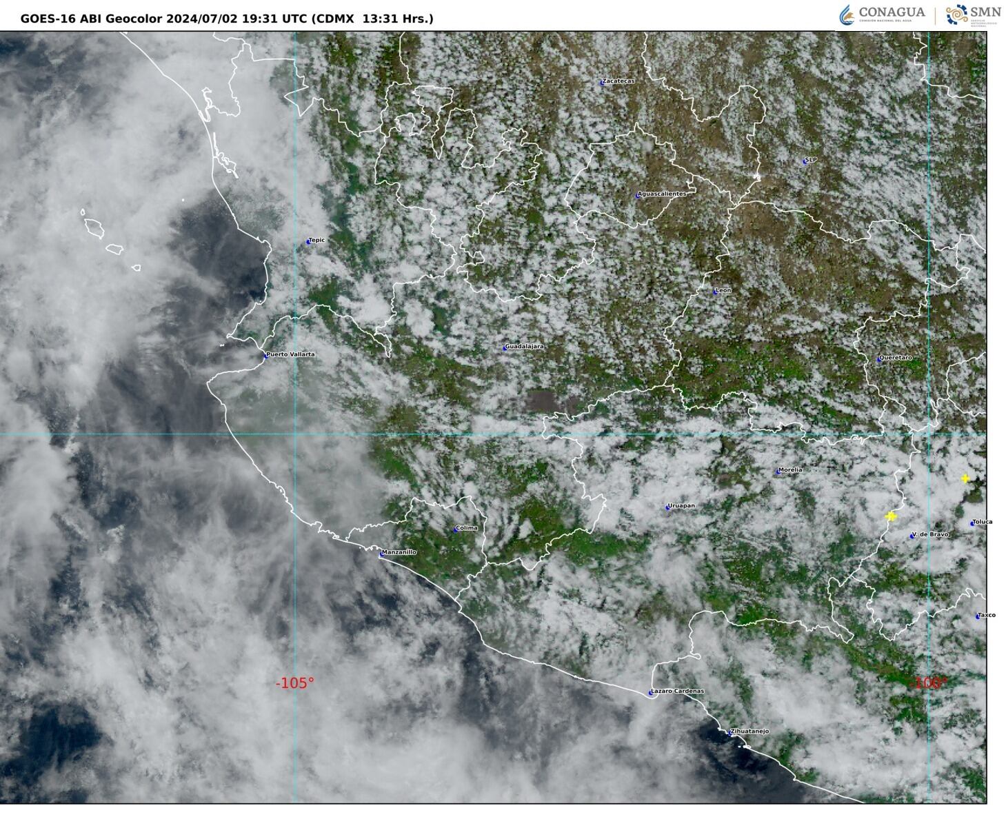 Imagen 2: GOES 16 ABI GEOCOLOR, 13:31 h (hora local).