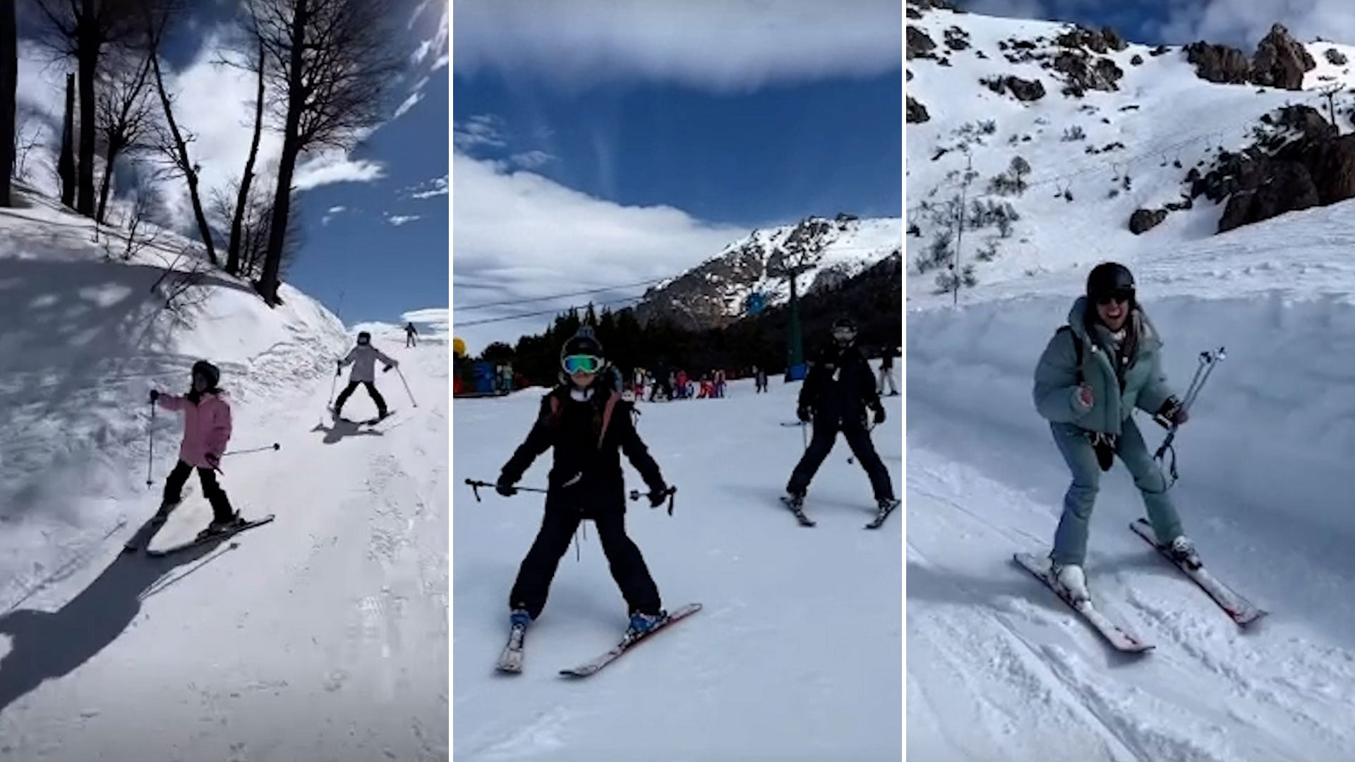 Las increíbles destrezas en la nieve de Cinthia Fernández con Roberto Castillo y sus hijas