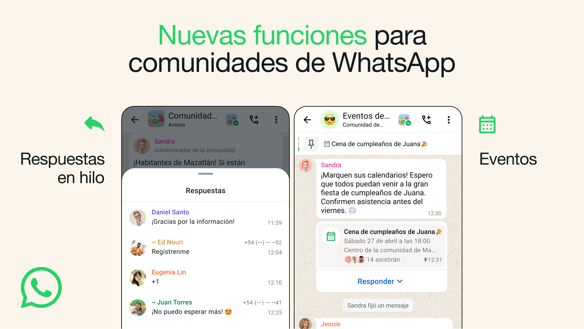 Por el momento, los eventos únicamente están disponibles para las comunidades. (WhatsApp)