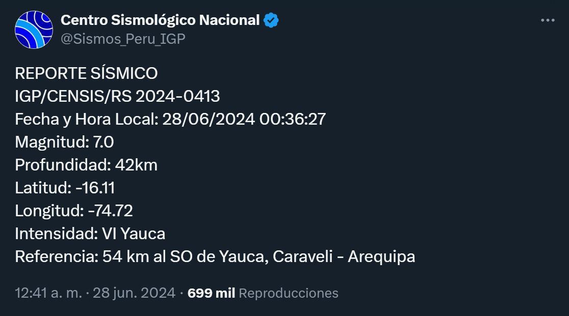 Se han reportado cuatro réplicas de sismo tras el fuerte movimiento telúrico en Arequipa