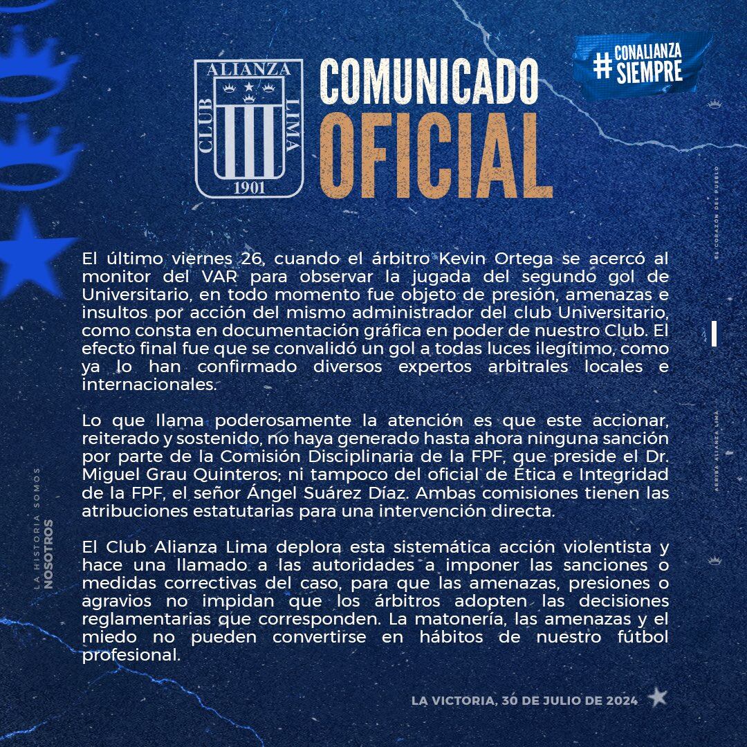 Parte 2 comunicado de Alianza Lima.