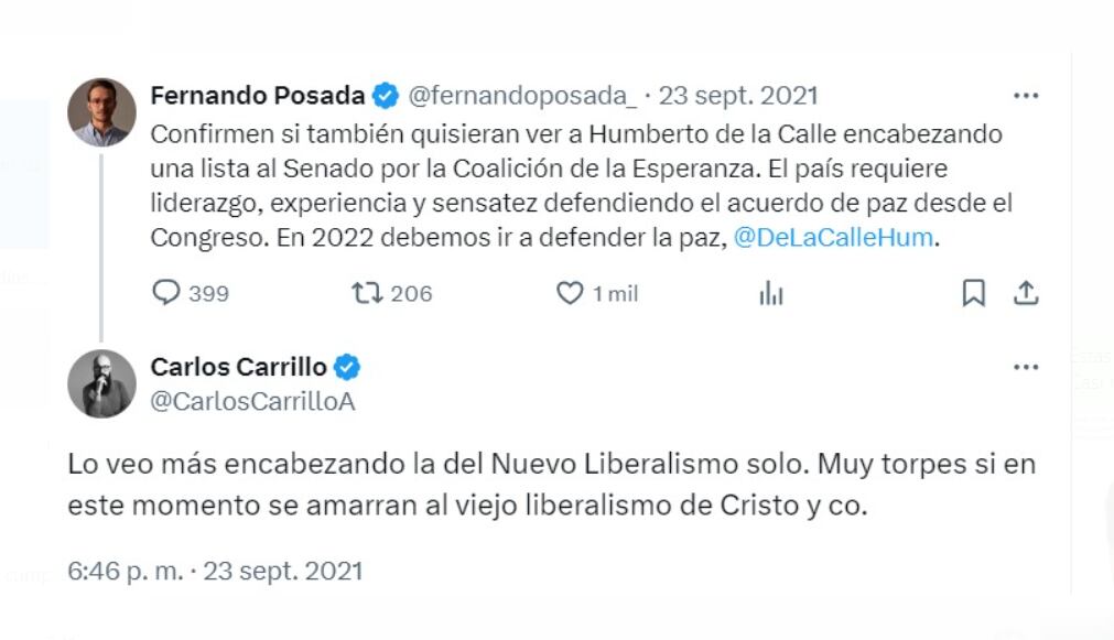 Carlos Carrillo fue recordado por sus antiguos mensajes contra Luis Fernando Cristo - crédito @CarlosCarrilloA / X