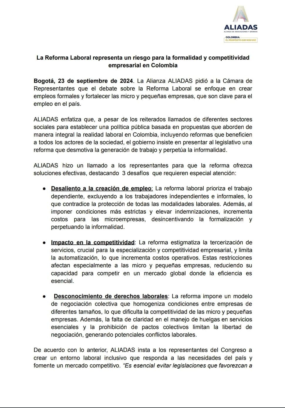 Los gremios aseguraron que la reforma laboral va en contra de la generación de empleo y del trabajo formal - crédito Aliadas