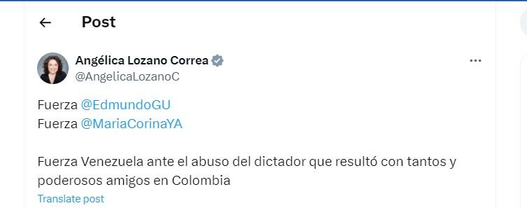 Angélica Lozano dijo que Nicolás Maduro tenía amigos en Colombia - crédito @AngelicaLozanoC