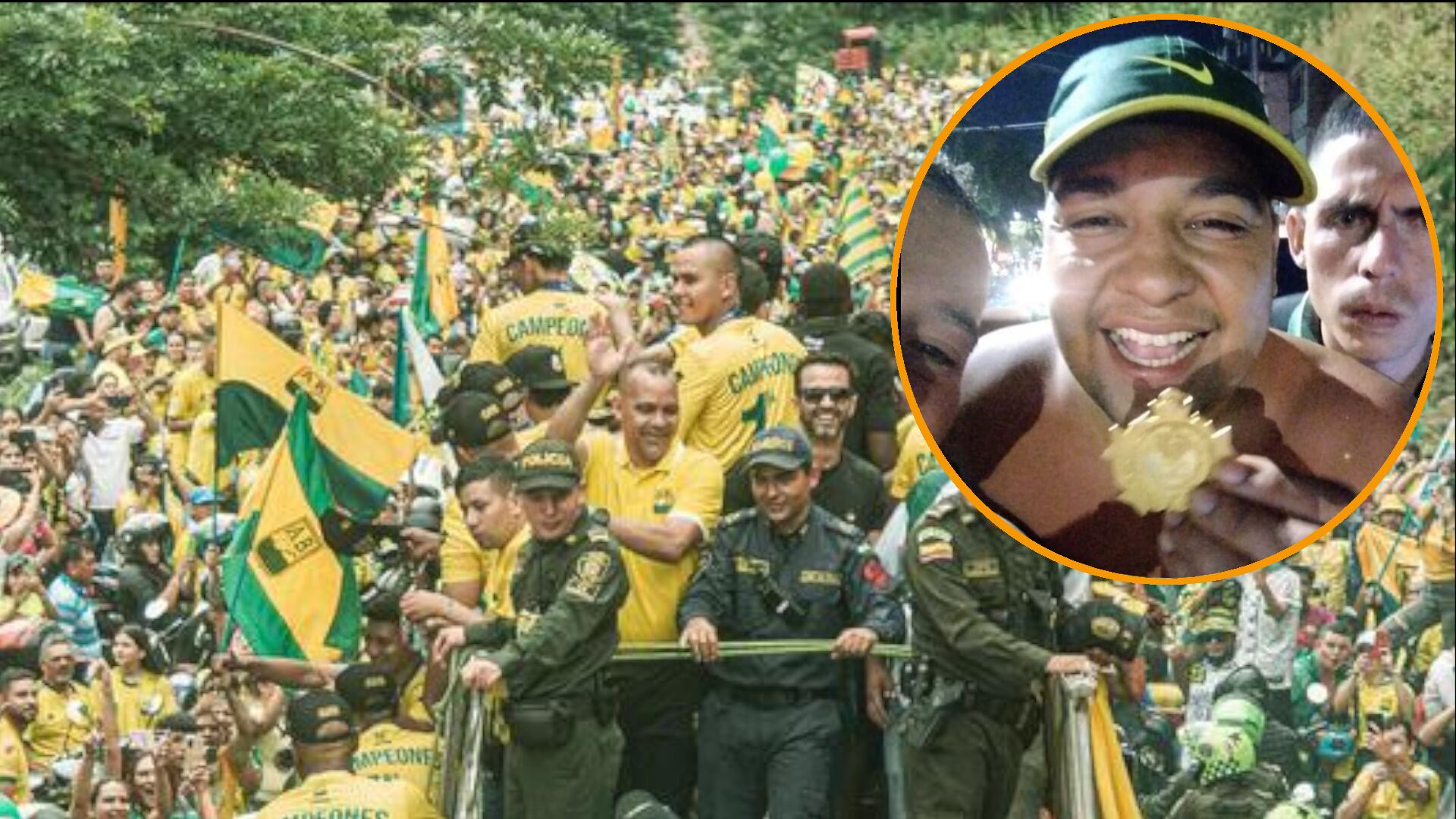 El periodista deportivo Cristián Camilo Ortiz logró obtener una fotografía del hombre que le habría robado la medalla al futbolista Carlos Henao durante las celebraciones de la primera estrella del Atlético Bucaramanga en el estadio Alfonso López en la capital santandereana. (Crédito:  @ABucaramanga / @CamiloOrtiz_ok / X)