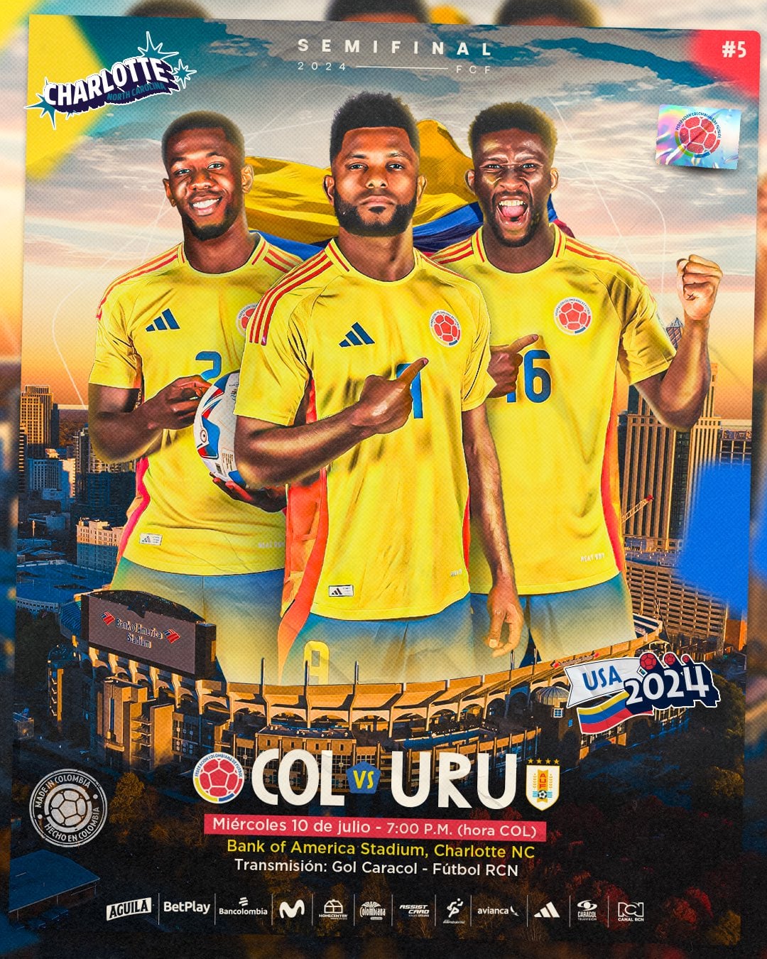 Afiche del partido Colombia vs. Uruguay publicado por la Federación Colombiana de Fútbol - crédito FCF