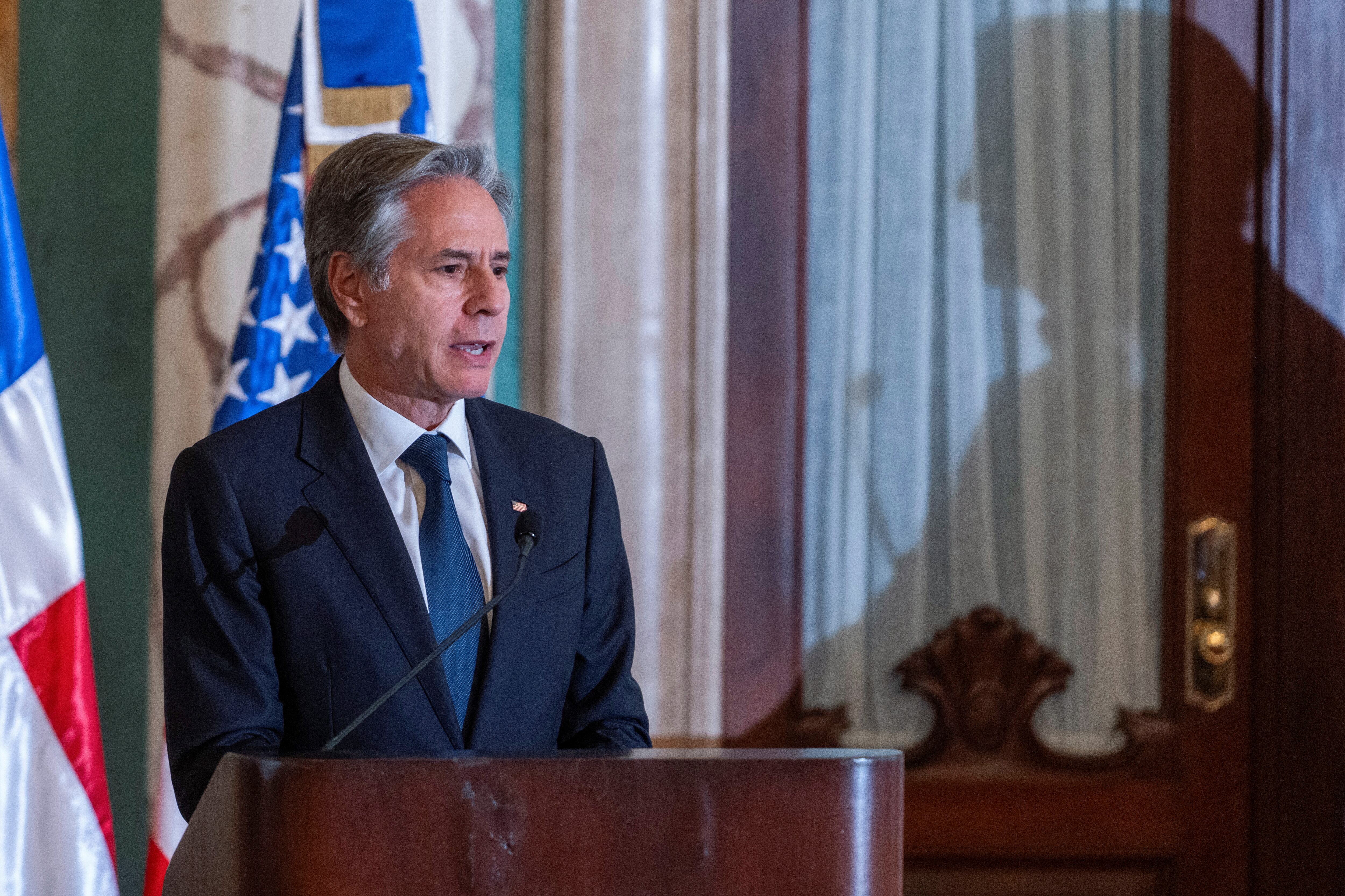 Antony Blinken durante su conferencia de prensa en Santo Domingo, (República Dominicana)