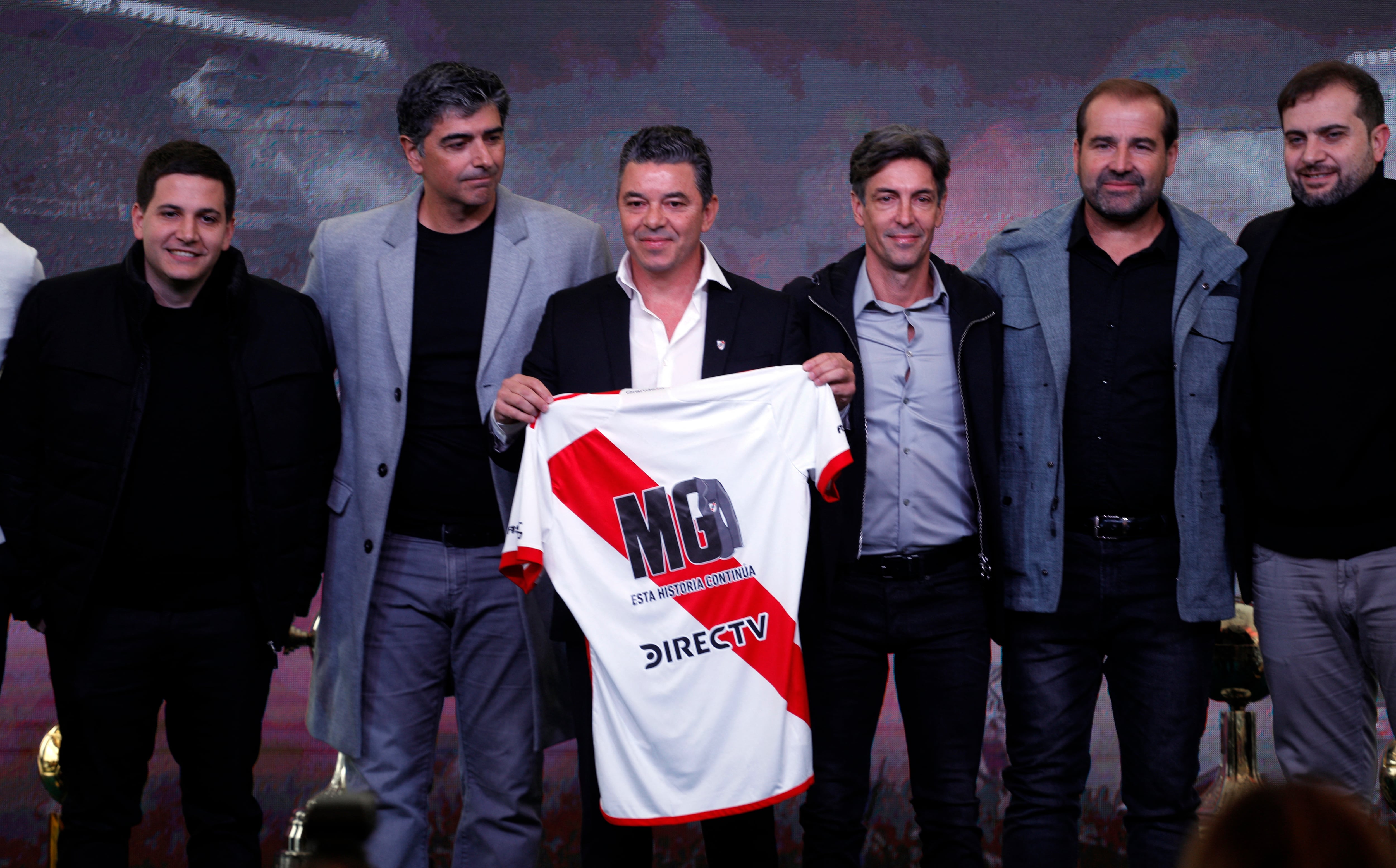 Marcelo Gallardo junto a sus principales colaboradores (REUTERS/Cristina Sille)