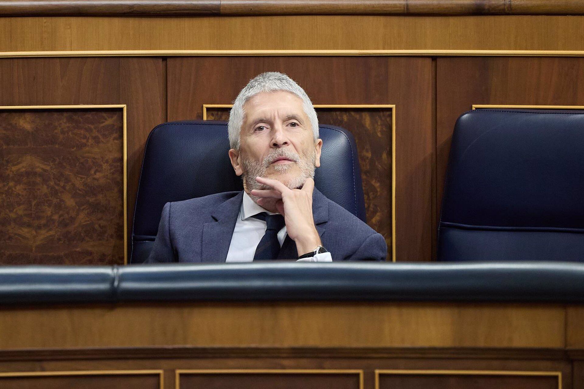 El ministro del Interior de España, Fernando Grande-Marlaska,  durante una sesión de control al Gobierno en el Congreso. (Jesús Hellín/Europa Press)
