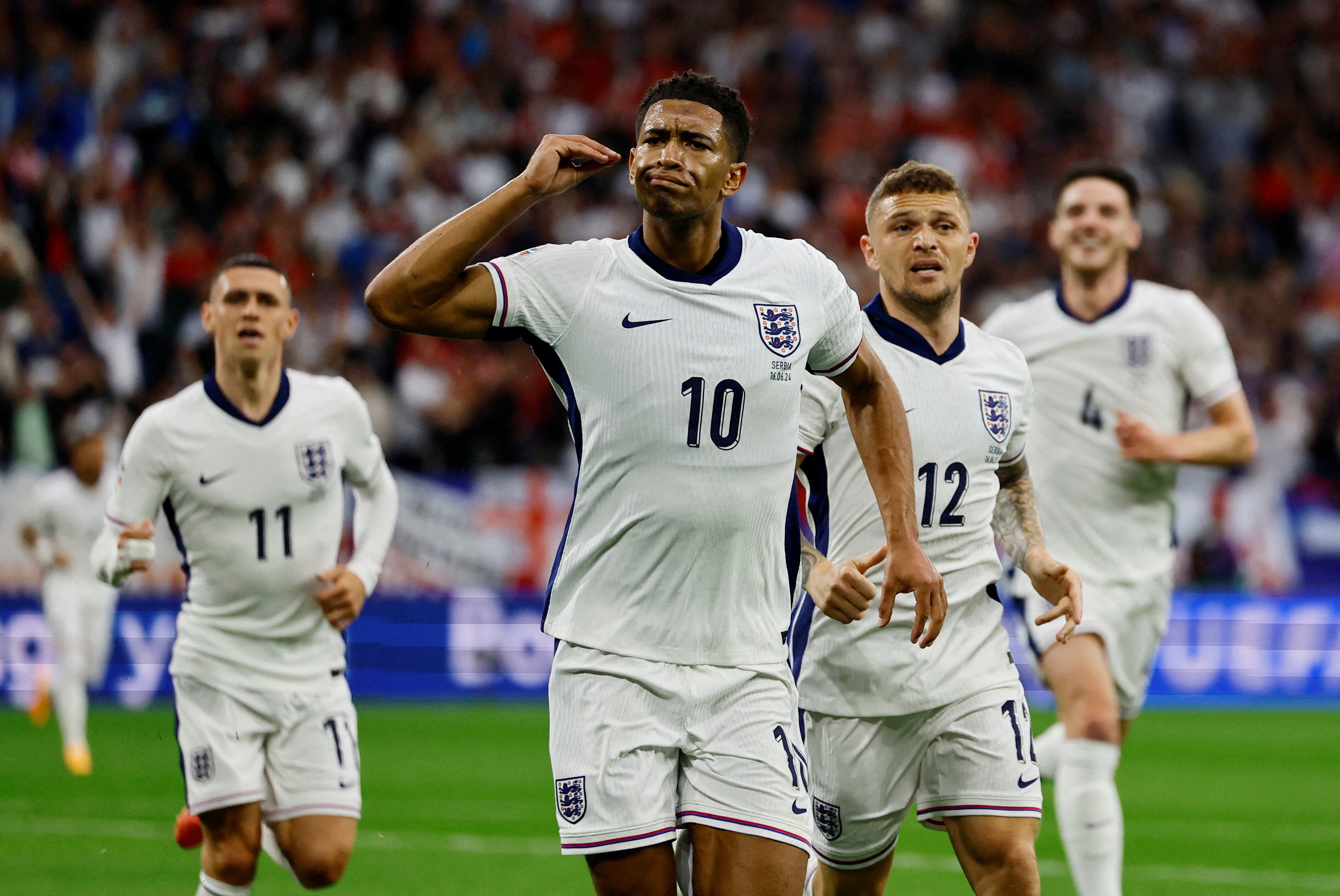 Jude Bellingham celebra su primer gol en la Eurocopa (REUTERS/Wolfgang Rattay)