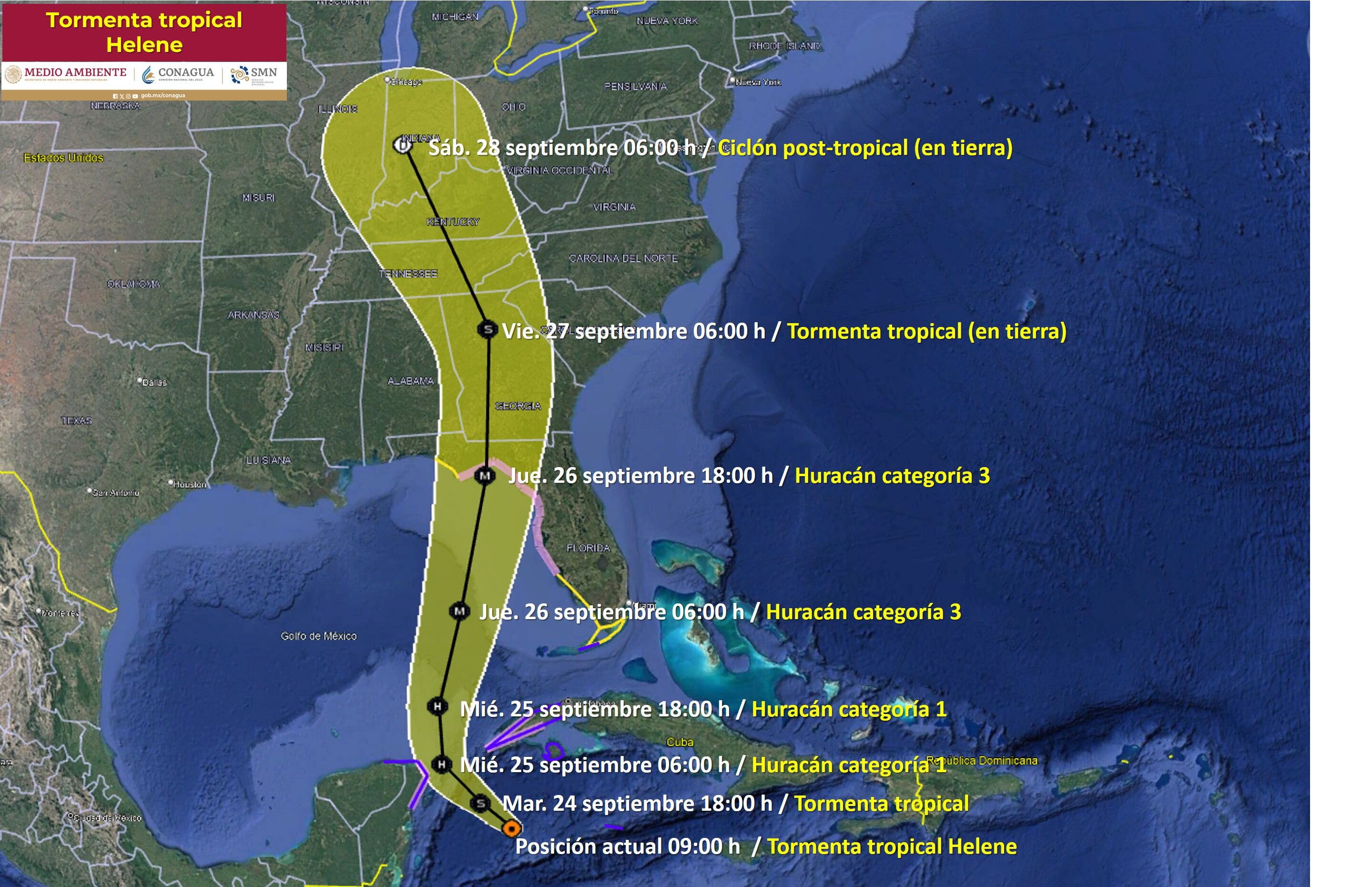 Posible trayectoria de la Tormenta Tropical Helene