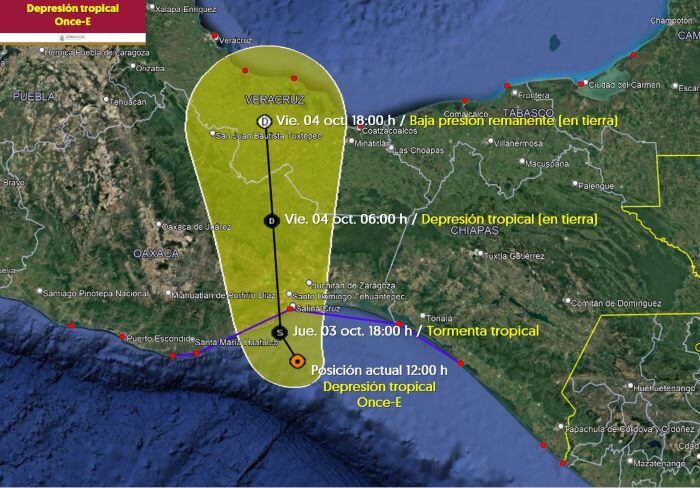 Posible trayectoria de la Depresión Tropical Once-E hoy 3 de octubre