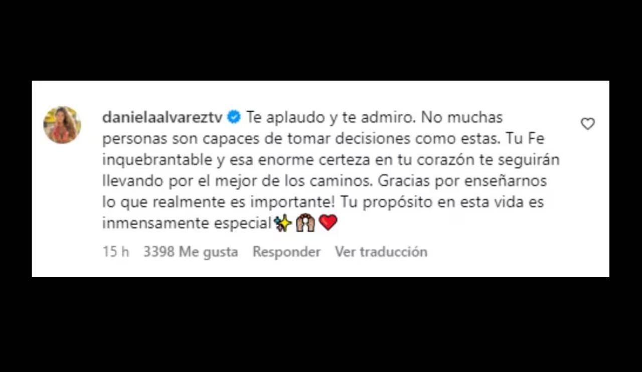 En un conmovedor comentario en Instagram, Álvarez mostró su admiración por la valentía y certeza en el corazón de Arenas, asegurando que siempre tendrá su apoyo incondicional - crédito danielaalvareztv / Instagram