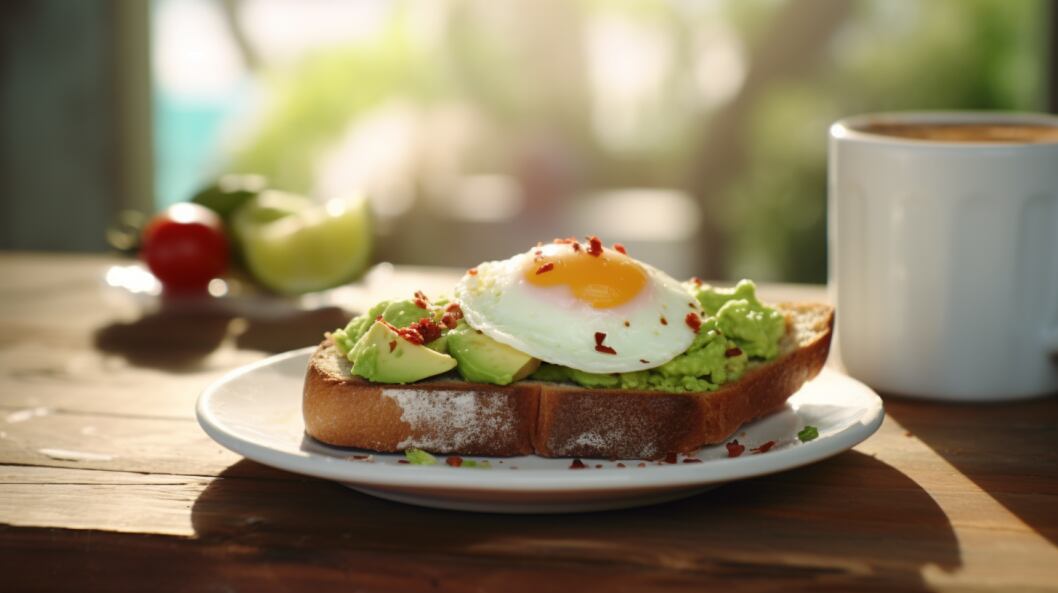 Desayuno palta tostadas jamón crudo café queso huevo