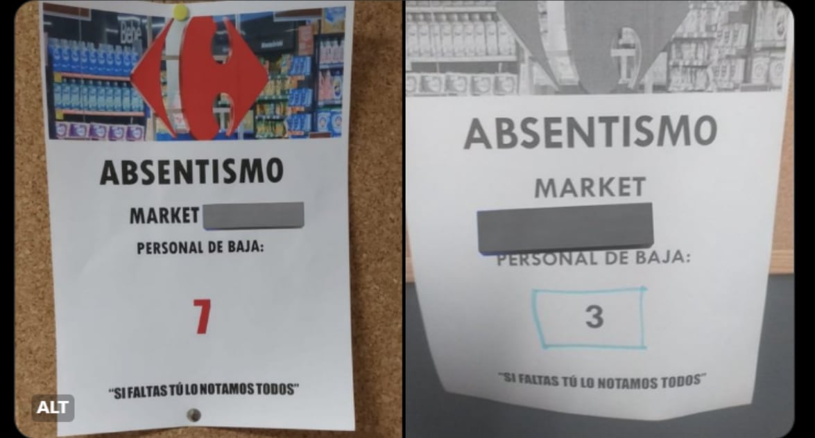 Los trabajadores de Carrefour denuncian “un clima laboral tóxico”: la empresa coloca carteles avisando del número de empleados que están de baja