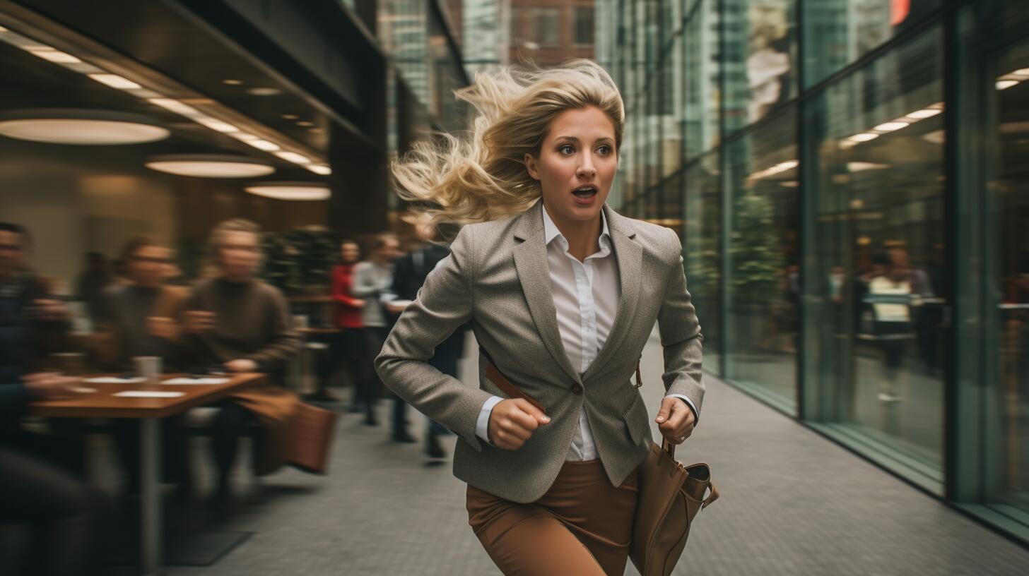 Imagen simbólica de una mujer corriendo, evadiéndose del estrés laboral. Un gesto liberador que representa la búsqueda de equilibrio y bienestar mental. (Imagen ilustrativa Infobae)